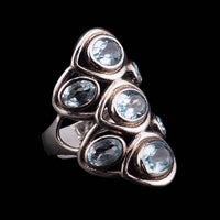 Sterling Silver Blue Topaz Cluster Ring with Seven Faceted Gemstones - Size 7
