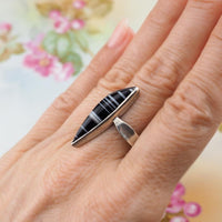 Vintage Sterling Silver Banded Agate Ring, Black and White Modernist Design