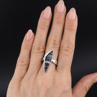 Vintage Sterling Silver Banded Agate Ring, Black and White Modernist Design