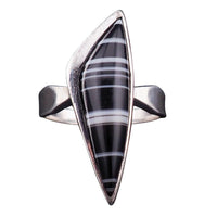 Vintage Sterling Silver Banded Agate Ring, Black and White Modernist Design
