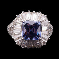 Tycoon for Diamonelle Blue CZ Sterling Silver Ballerina Cushion Cut Cocktail Ring with Baguette Halo