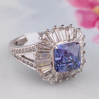 Tycoon for Diamonelle Blue CZ Sterling Silver Ballerina Cushion Cut Cocktail Ring with Baguette Halo