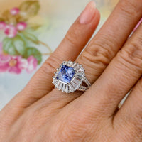 Tycoon for Diamonelle Blue CZ Sterling Silver Ballerina Cushion Cut Cocktail Ring with Baguette Halo