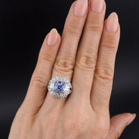 Tycoon for Diamonelle Blue CZ Sterling Silver Ballerina Cushion Cut Cocktail Ring with Baguette Halo