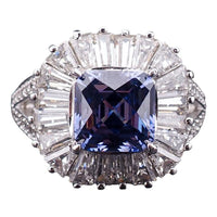 Tycoon for Diamonelle Blue CZ Sterling Silver Ballerina Cushion Cut Cocktail Ring with Baguette Halo
