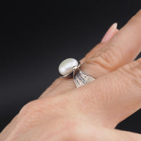 Silpada Sterling Silver Pearl Ring Wide Textured Leaf Band