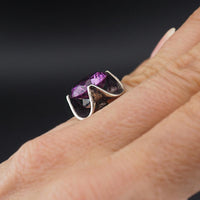 Vintage Mexican Sterling Silver Purple Sapphire Ring Sculptural Modernist Design