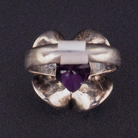 Vintage Mexican Sterling Silver Purple Sapphire Ring Sculptural Modernist Design