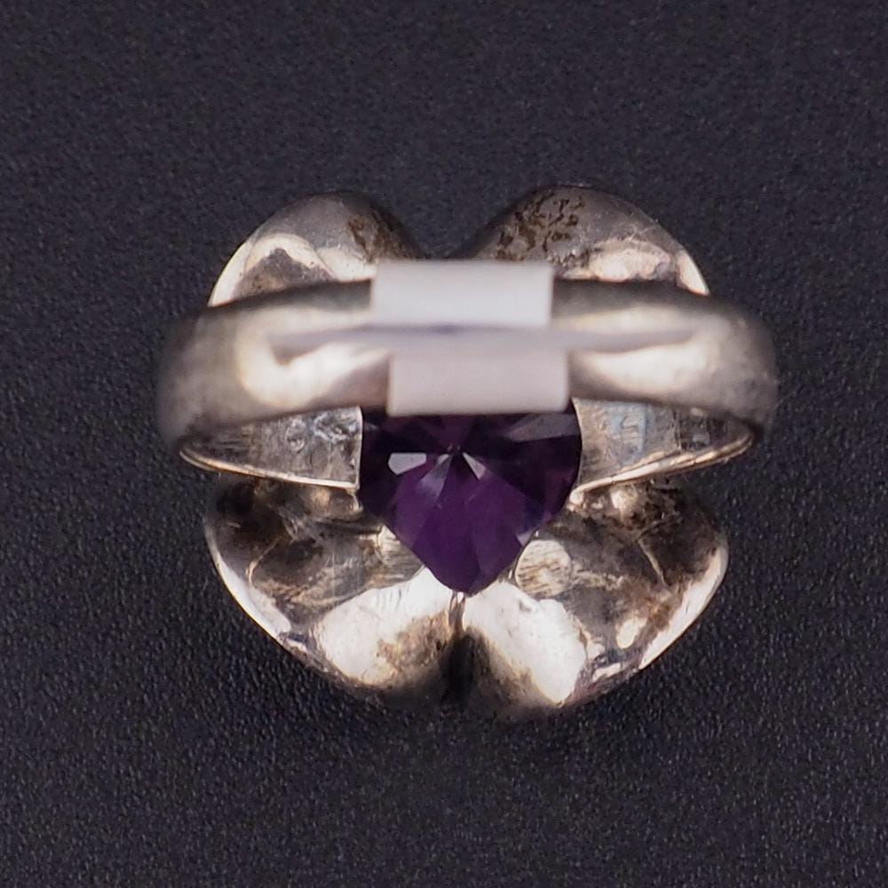 Vintage Mexican Sterling Silver Purple Sapphire Ring Sculptural Modernist Design