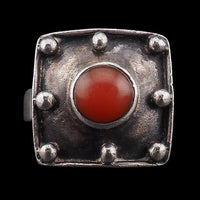 Vintage Modernist Sterling Silver Coral Square Industrial Style Ring