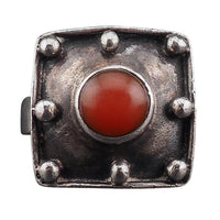 Vintage Modernist Sterling Silver Coral Square Industrial Style Ring