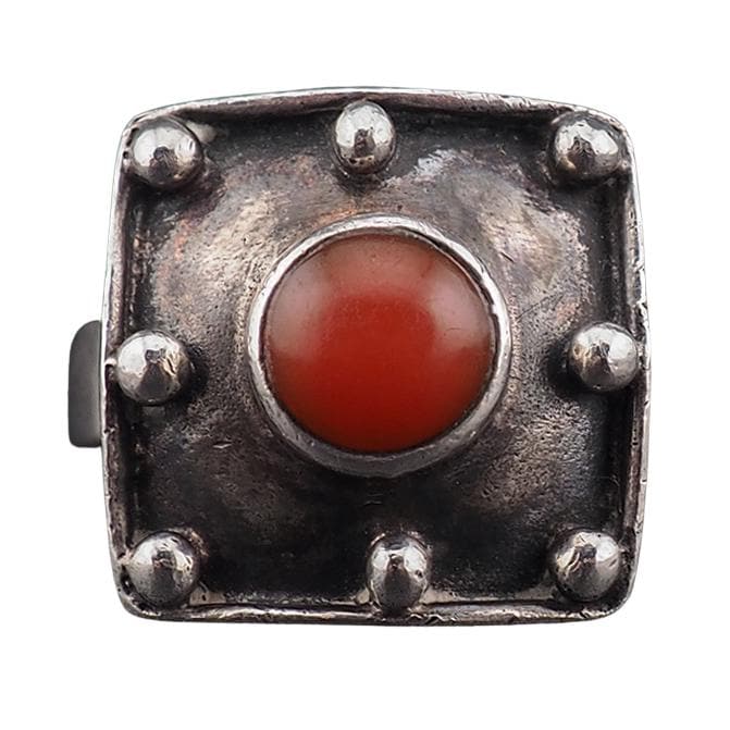 Vintage Modernist Sterling Silver Coral Square Industrial Style Ring