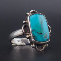Handmade Sterling Silver Turquoise Ring, Rectangular Cabochon with Southwestern Silverwork - Size 5.5