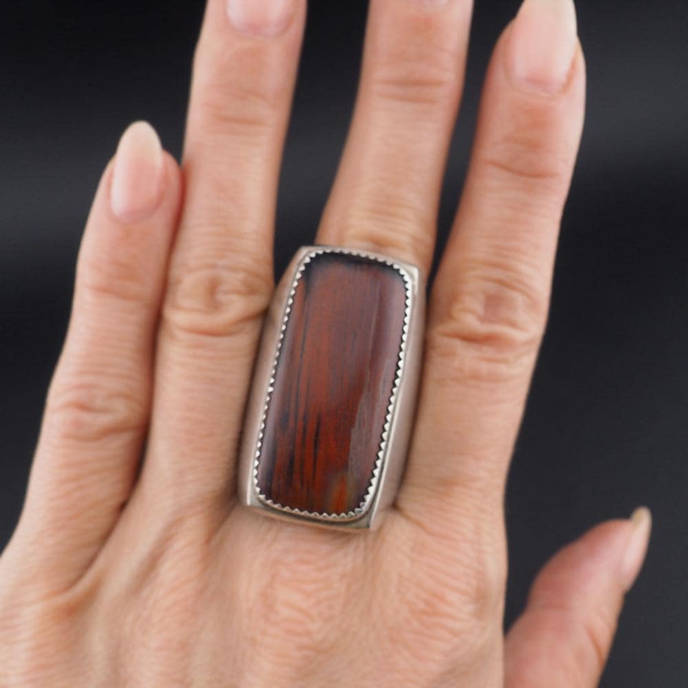 Huge Native American Petrified Wood Ring, Sterling Silver Southwestern Statement Ring, Men's Ring - Size 12