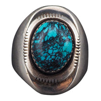 Vintage High Grade Kingman Black Spiderweb Turquoise Ring 925 Sterling Silver, Artisan Southwestern Native American Signed AL Tiered Ring
