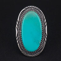 Vintage Southwestern Sterling Silver Large Blue Turquoise Ring, Size 6