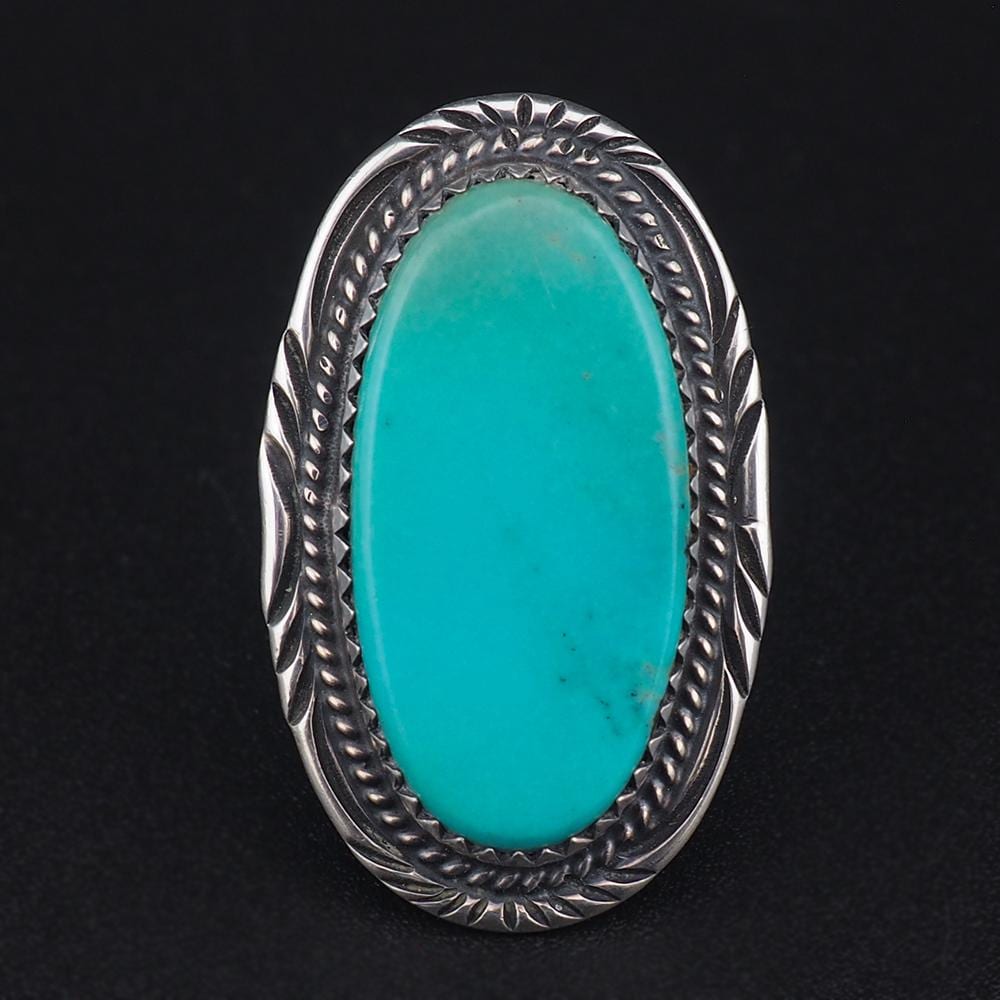 Vintage Southwestern Sterling Silver Large Blue Turquoise Ring, Size 6