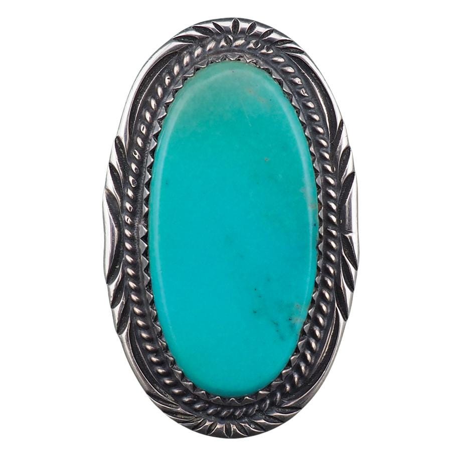 Vintage Southwestern Sterling Silver Large Blue Turquoise Ring, Size 6