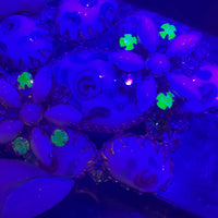 Rare Vintage Josane Art Glass Rose Brooch Pink Green Rhinestone Floral Brooch UV Reactive Glass Costume Jewelry