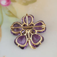 Vintage 14K Gold Amethyst Pearl Clover Brooch Pendant Heart Cut Amethyst Convertible Fine Jewelry