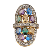 Sterling Silver Multi Gemstone Statement Estate Ring, Gold Plated Cocktail Ring Size 5.5