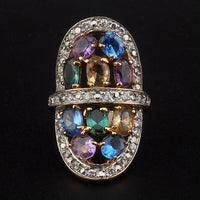 Sterling Silver Multi Gemstone Statement Estate Ring, Gold Plated Cocktail Ring Size 5.5