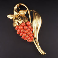 Rare Vintage Coro Brooch Wired Lampwork Art Glass Beads Gold Tone Floral Statement Brooch, 1940s 1950s Costume Jewelry