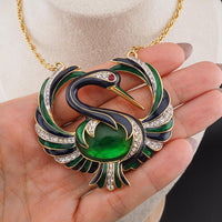 Rare Vintage D’Orlan Swan Bird Pendant Necklace, Enamel Rhinestone Statement Necklace, Figural Jewelry