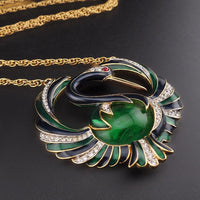 Rare Vintage D’Orlan Swan Bird Pendant Necklace, Enamel Rhinestone Statement Necklace, Figural Jewelry