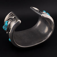 Vintage Navajo Sterling Silver Turquoise Cuff Bracelet Signed FF Massive 195g Three Stone Statement Cuff