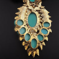 Rare Vintage Joan Rivers Faux Turquoise Rhinestone Mughal Style Statement Necklace Signed Gold Tone Designer Jewelry