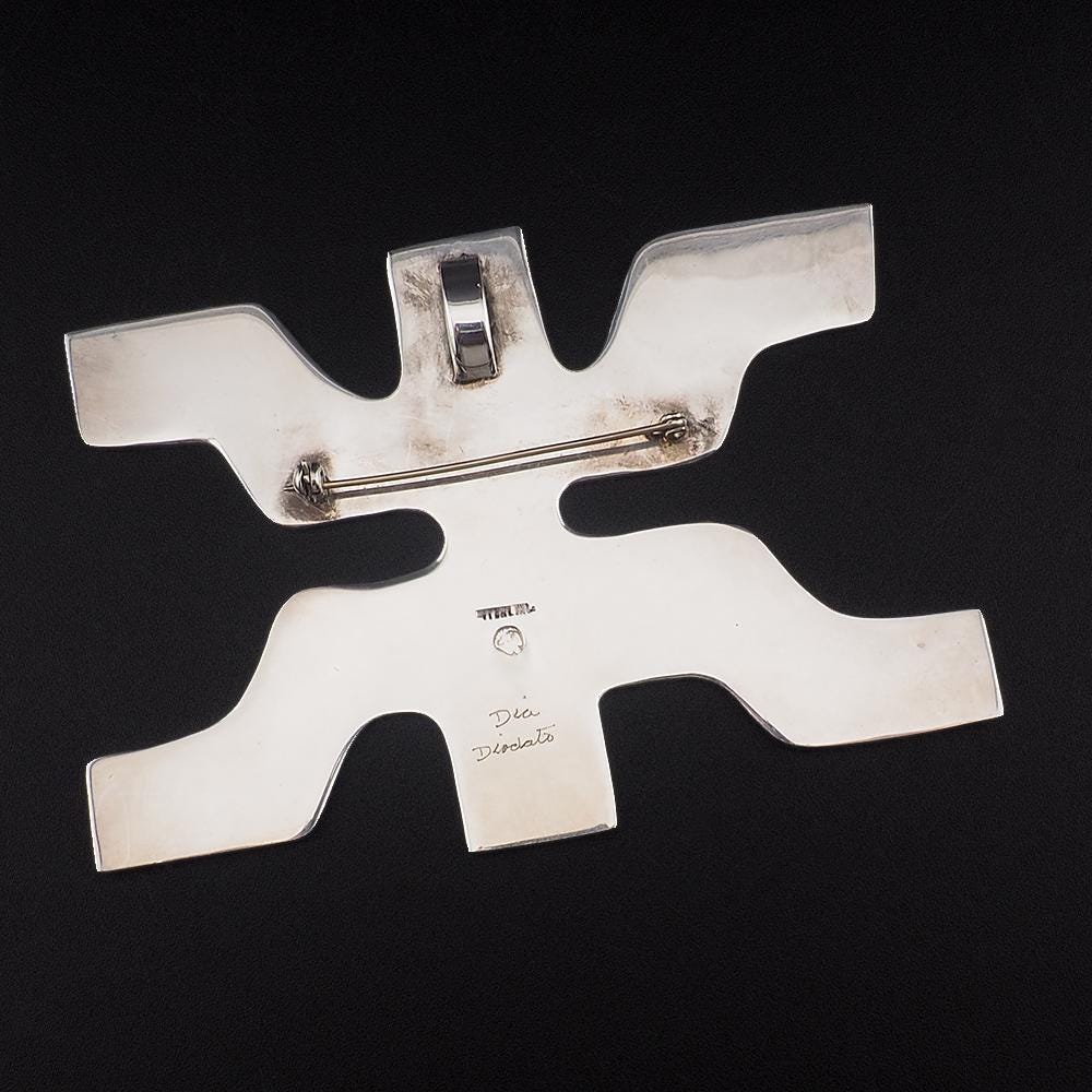 Vintage Dia Diodato Sterling Silver Figural Modernist Brooch Pendant Huge Abstract Mexican Designer Jewelry