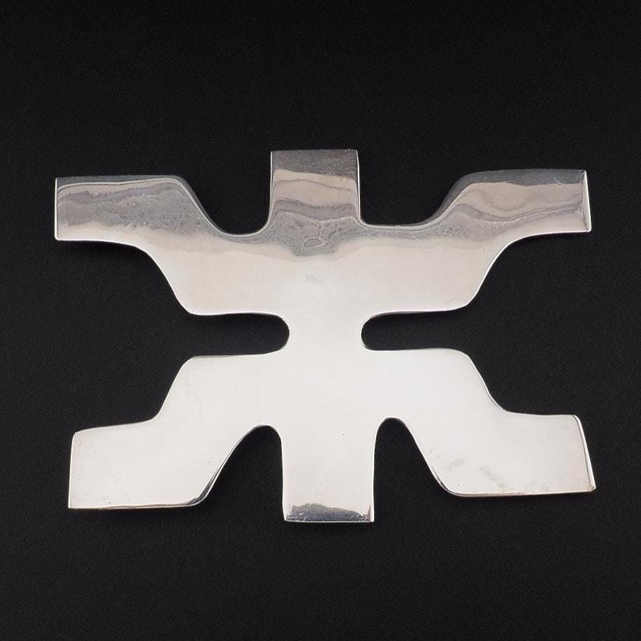 Vintage Dia Diodato Sterling Silver Figural Modernist Brooch Pendant Huge Abstract Mexican Designer Jewelry
