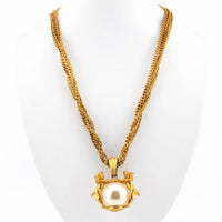 Vintage Cherub Faux Pearl Pendant Necklace – Matte Antiqued Gold Tone – 19 Inch