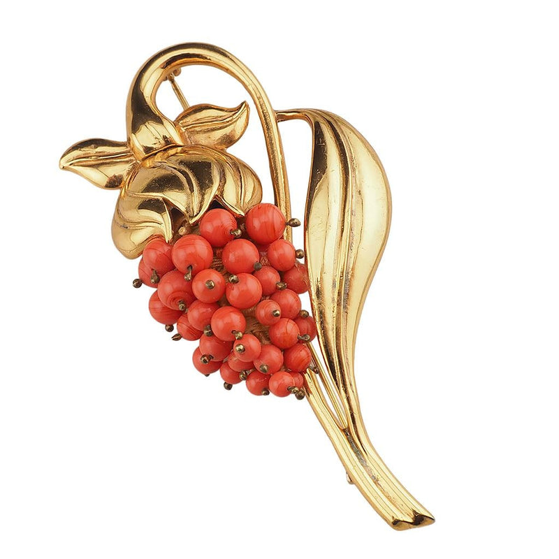 Rare Vintage Coro Brooch Wired Lampwork Art Glass Beads Gold Tone Floral Statement Brooch, 1940s 1950s Costume Jewelry