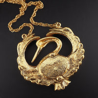 Rare Vintage D’Orlan Swan Bird Pendant Necklace, Enamel Rhinestone Statement Necklace, Figural Jewelry