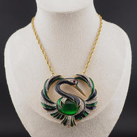 Rare Vintage D’Orlan Swan Bird Pendant Necklace, Enamel Rhinestone Statement Necklace, Figural Jewelry
