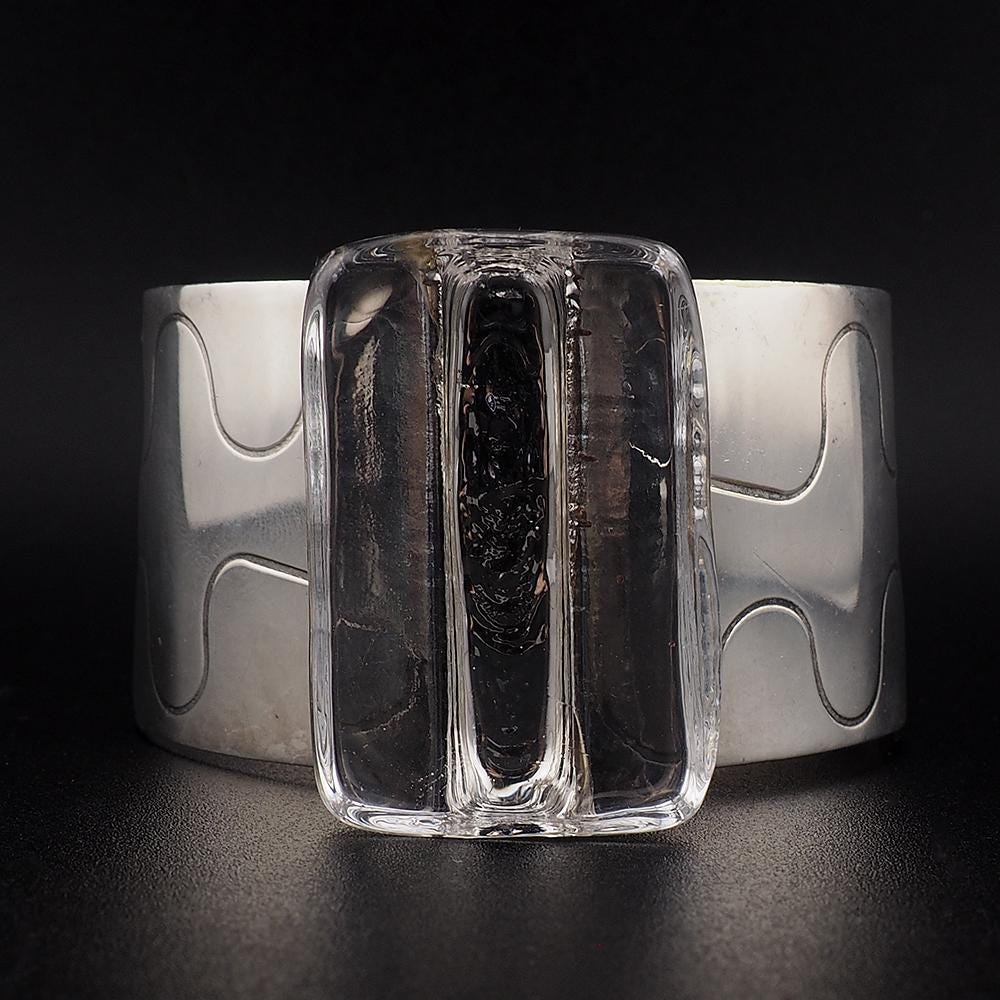 Rare Jacob Hull Denmark B+D Modernist Glass Cuff Bracelet Vintage 1970s Danish Scandinavian Jewelry