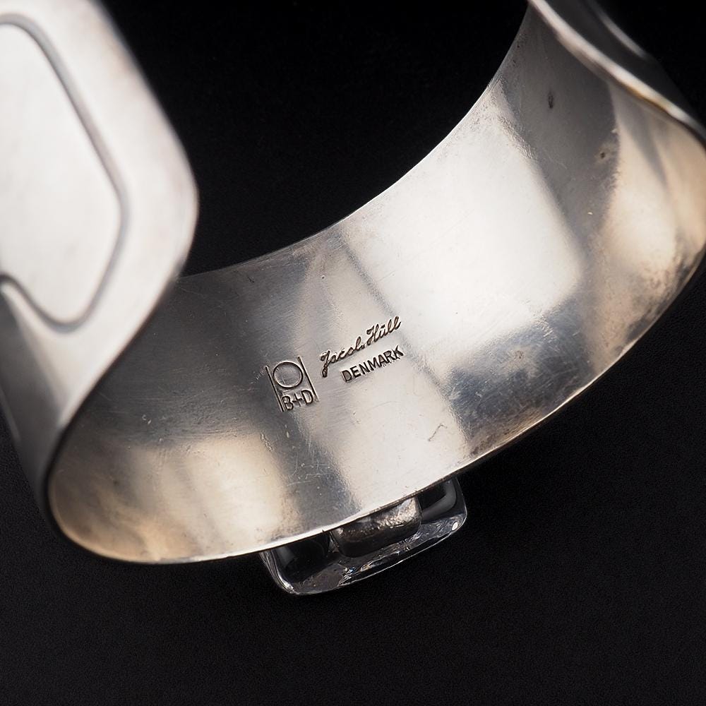 Rare Jacob Hull Denmark B+D Modernist Glass Cuff Bracelet Vintage 1970s Danish Scandinavian Jewelry