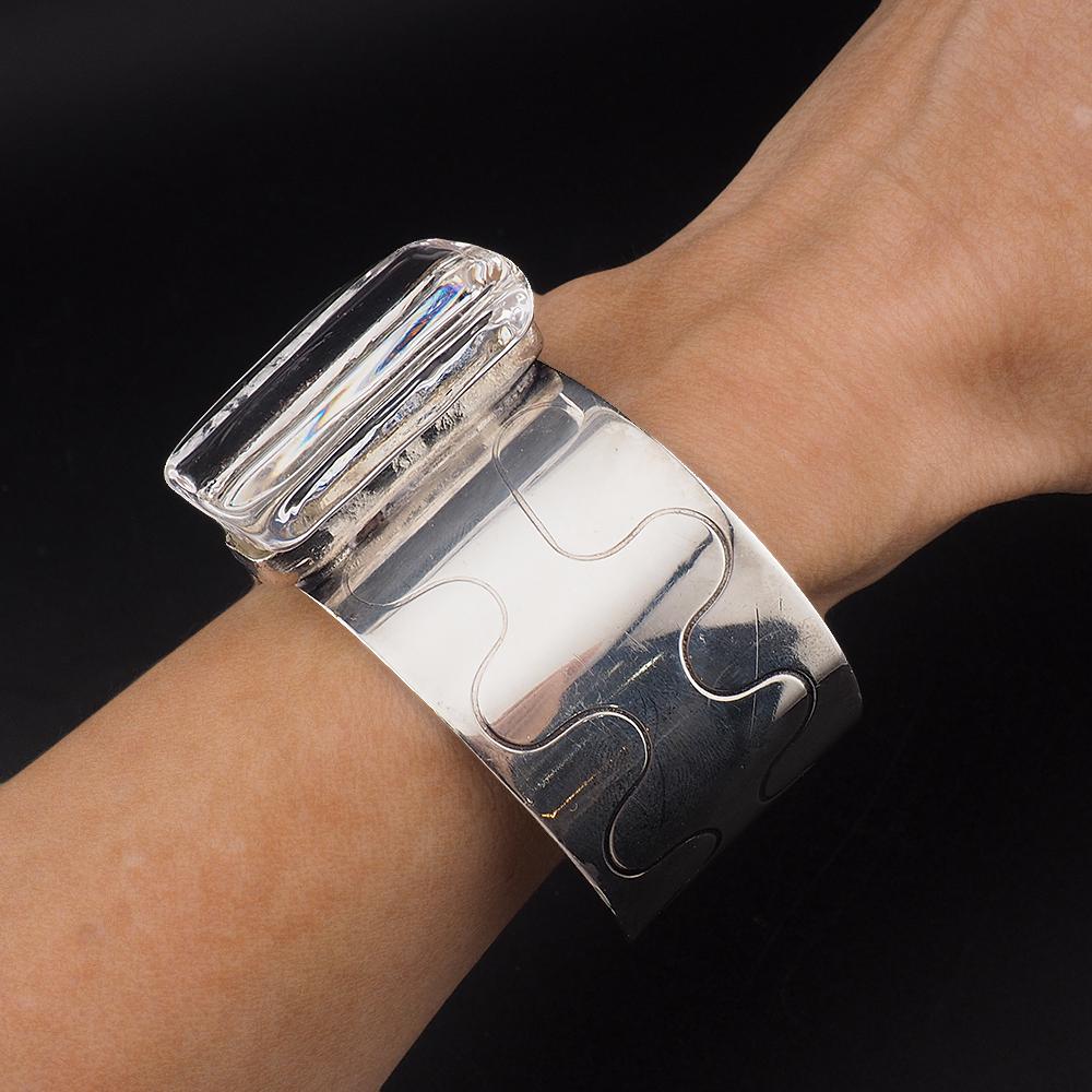 Rare Jacob Hull Denmark B+D Modernist Glass Cuff Bracelet Vintage 1970s Danish Scandinavian Jewelry