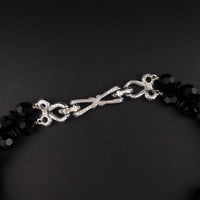 Vintage Boucher Black Glass Bead Necklace With Sparkling Rhinestone Centerpiece Multi Strand Designer Costume Jewelry
