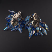 Massive Vintage Blue Rhinestone Brooch Earring Set Unsigned Designer Wired Dangle Butterfly Bow Statement Set