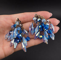 Massive Vintage Blue Rhinestone Brooch Earring Set Unsigned Designer Wired Dangle Butterfly Bow Statement Set