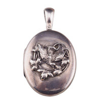Antique Victorian Sterling Silver Swallow Bird Locket Pendant – Raised Applied Ivy Leaf Design