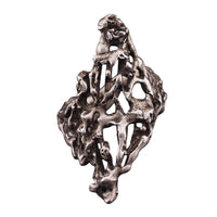 Vintage Artisan Brutalist Sterling Silver Ring – Oversized Elongated Abstract Openwork Modernist Design Size 10