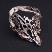 Vintage Artisan Brutalist Sterling Silver Ring – Oversized Elongated Abstract Openwork Modernist Design Size 10