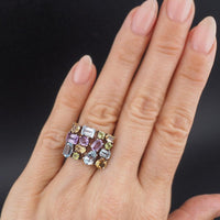 Sterling Silver Multi Gemstone Cluster Estate Ring – Blue Topaz Amethyst Citrine Peridot Baguette Cut Size 6
