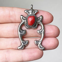 Vintage Native American Sterling Silver Naja Pendant – Red Coral Stone Stamped Southwestern Jewelry