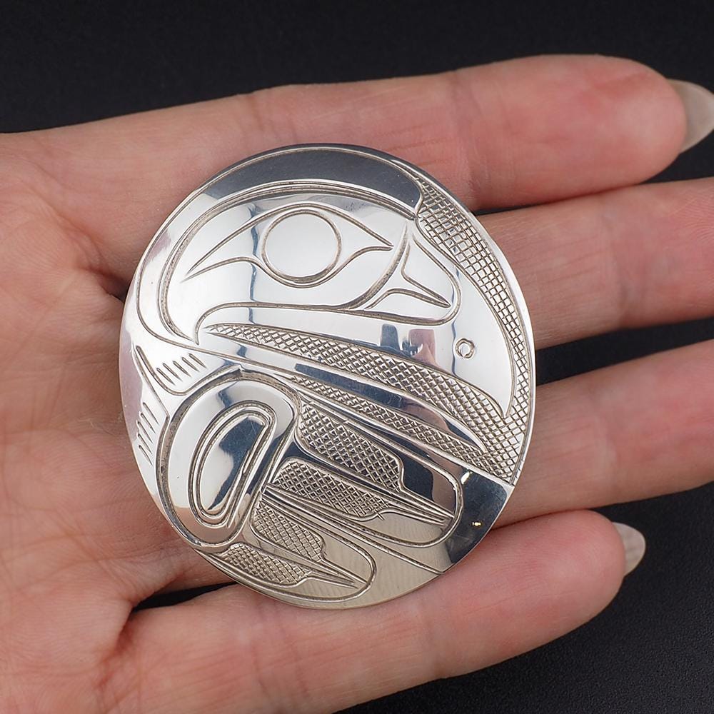Northwest Coast Sterling Silver Raven Brooch Pendant – Signed PS, Attributed to Paddy Seaweed