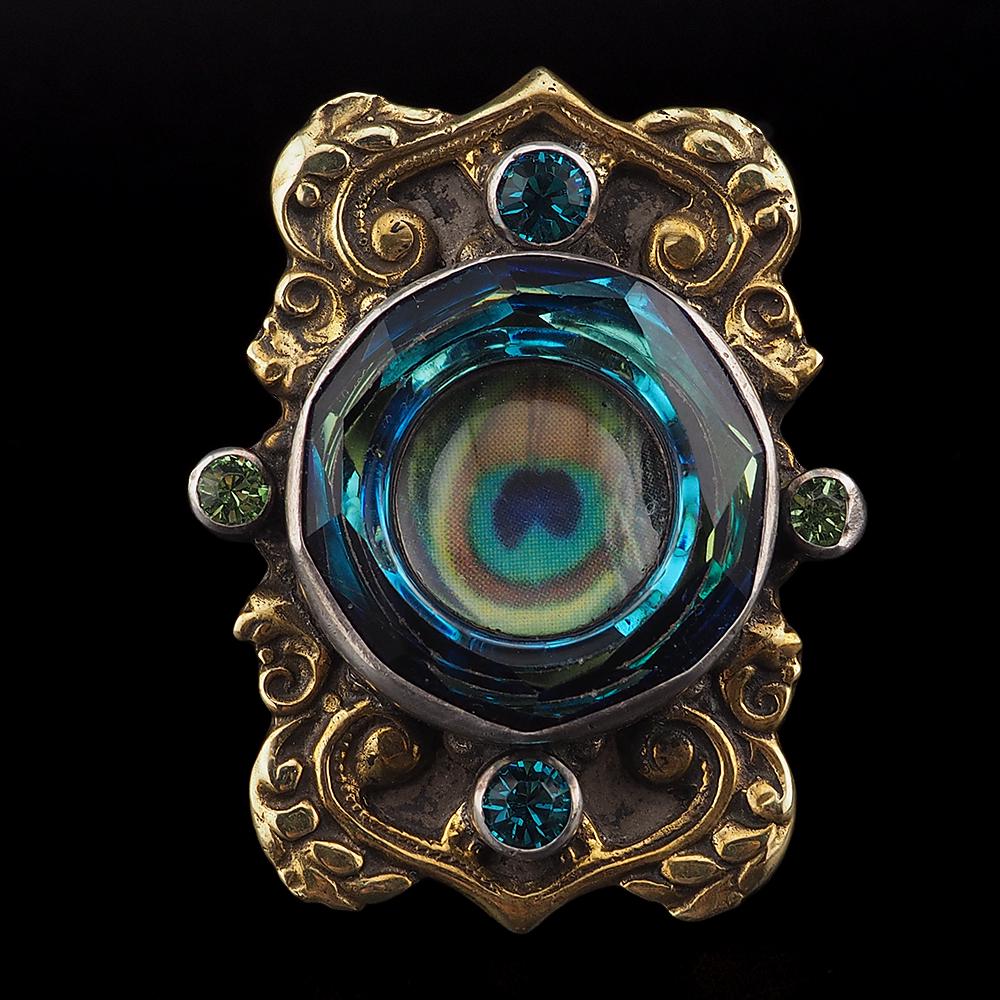 Mars & Valentine Peacock Eye Heart Ring – Sterling Silver Antique Style Designer Ring